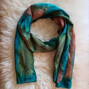 Blue & Green Watercolor Silk Scarf
